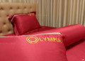 Chăn ga gối khách sạn Olympia  lụa thêu 5 món màu đỏ #17