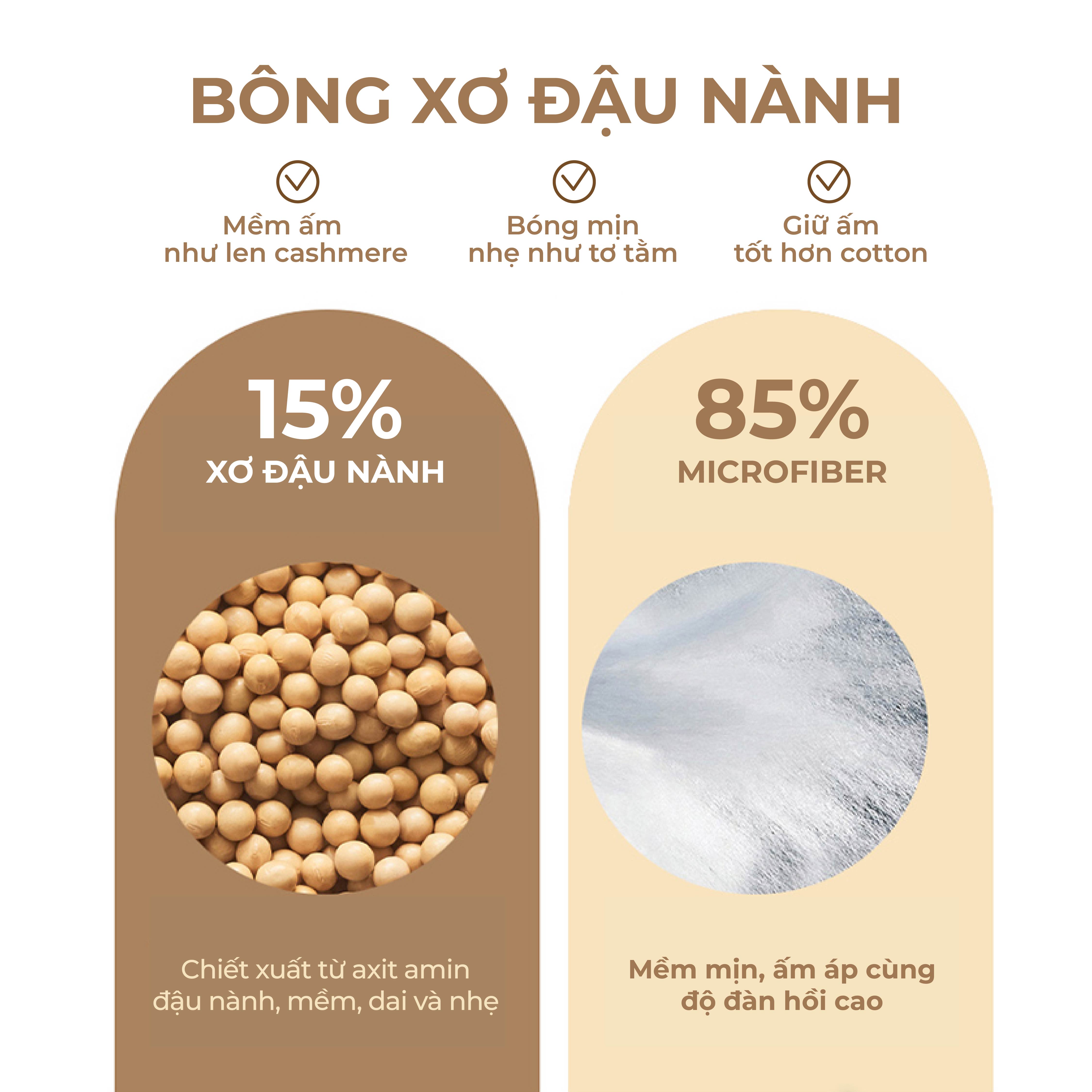 Ruột chăn xơ đậu nành Misuko Okara chứa thành phần xơ đậu nành nên mềm mại hơn, ếm ái hơn và giữ ấm tốt hơn