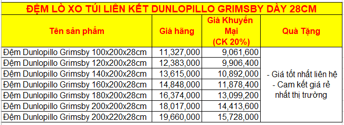 Đệm Dunlopillo Grimsby dày 28cm