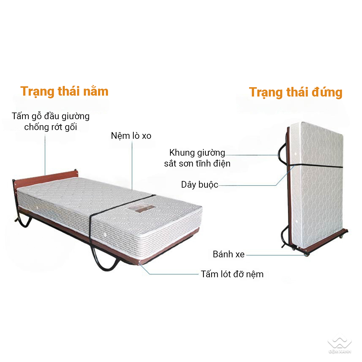 Giường phụ khách sạn Olympia 100x200 cao 60cm khung sắt đệm lò xo đứng 1