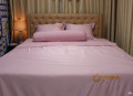 Chăn ga gối khách sạn Olympia  lụa thêu 5 món màu hồng phấn#2