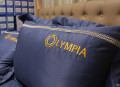 Chăn ga gối khách sạn Olympia  lụa thêu 5 món màu xanh than#16