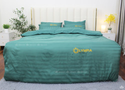 Chăn ga gối khách sạn Olympia cotton lụa 7 món OCL7M06 màu xanh lá