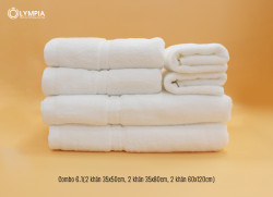 Combo khăn Anna 6.1: 2 khăn mặt + 2 khăn gội + 2 khăn tắm 60x120