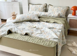 Bộ chăn ga gối cotton 5 món chăn hè ga chun chần mẫu 17