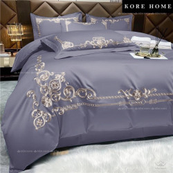 Chăn ga gối lụa 7 món Kore Home KRH03 màu tím than