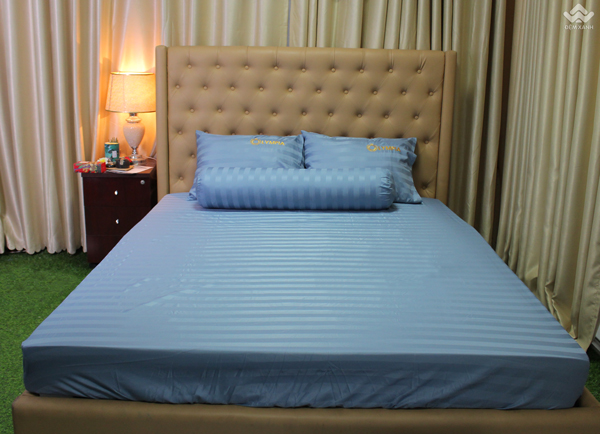 Chăn ga gối khách sạn Olympia cotton lụa 7 món OCL7M07 màu xanh dương