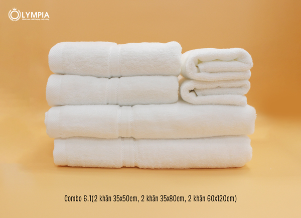 Combo khăn Anna 6.1: 2 khăn mặt + 2 khăn gội + 2 khăn tắm 60x120