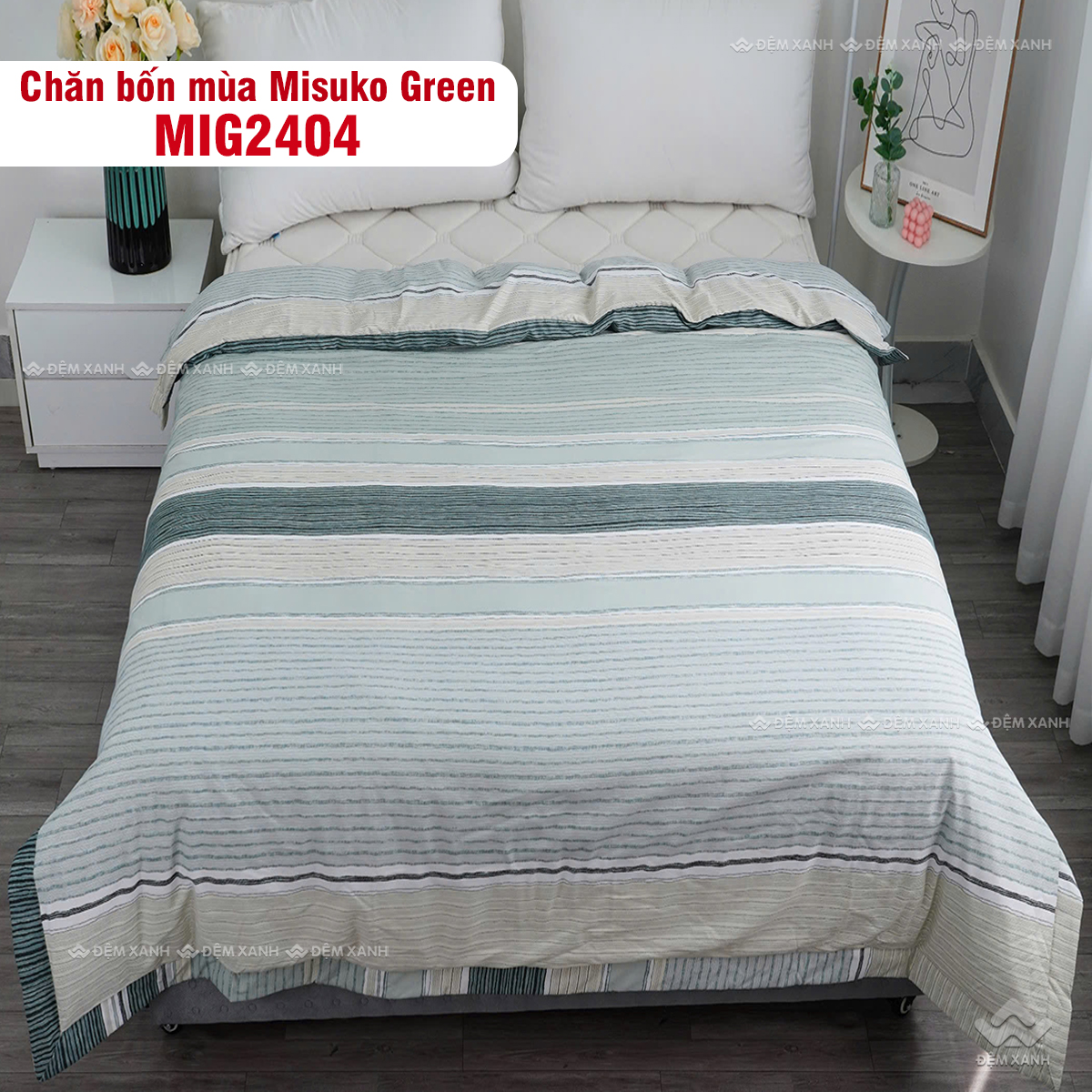 Bộ chăn ga gối Nhật Bản Misuko Tencel Green MIG2404 1