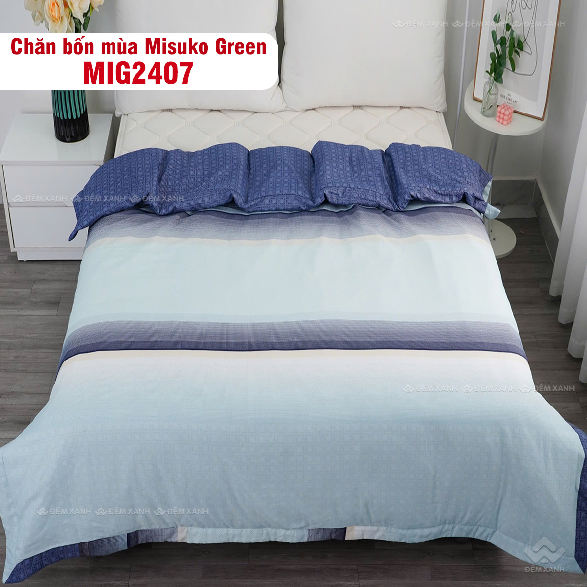 Bộ chăn ga gối Nhật Bản Misuko Tencel Green MIG2407 1