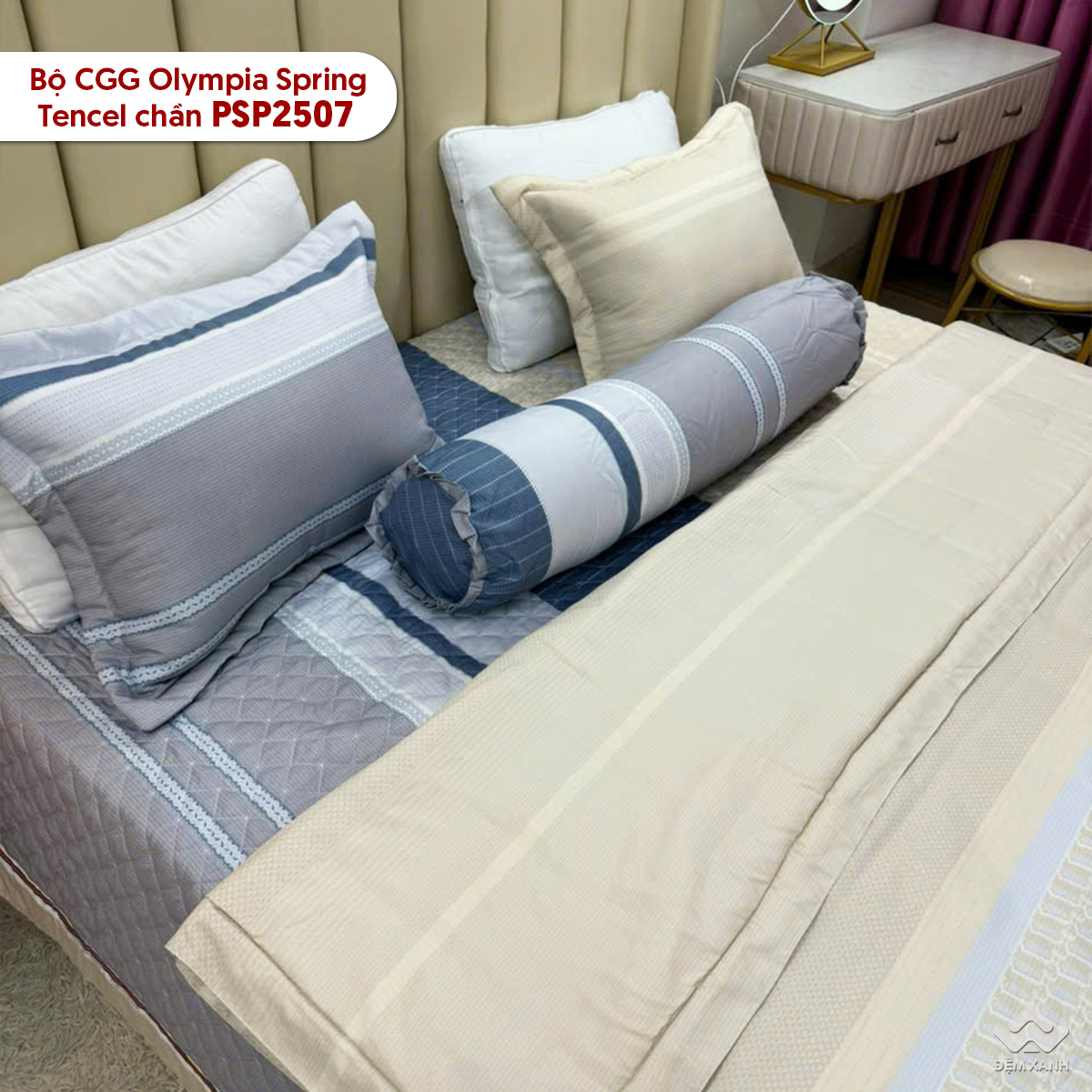 Bộ chăn ga gối Olympia Spring Tencel chần OSP2507 7